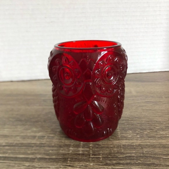 Vtg Ruby Glass Owl Votive Holder - Picture 2 of 9
